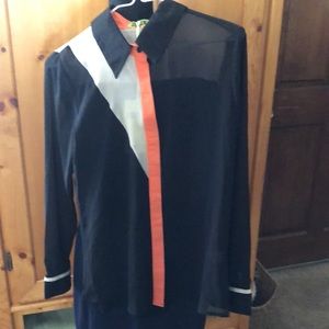 Sheer Black/Orange/Cream Long Sleeves Blouse